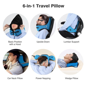 6 in 1 Ergonomic Hooded Memory Foam Travel Pillow
