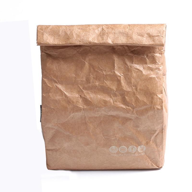 Reusable Lunch Thermos Insulated Bag Brown Paper Bag